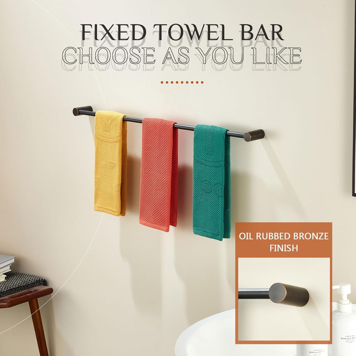 KOKOSIRI Towel Bars Oil Rubbed Bronze for Bathroom Wall Mounted 36-Inch Bath Towel Holder Single Rod Stainless Steel Bathroom Hardware, B4007ORB-L36