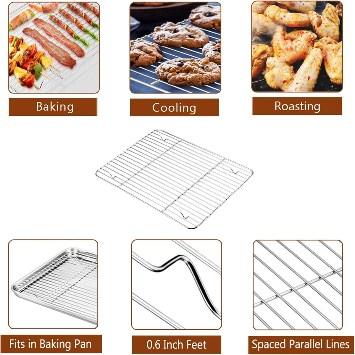 P&P CHEF 14" Roaster Roasting Pan with Baking Rack and V-shaped Rack, Stainless Steel Rectangular Lasagna Pan with Handles for Turkey Chicken, Healthy & Dishwasher Safe, 3 Pieces, Silver