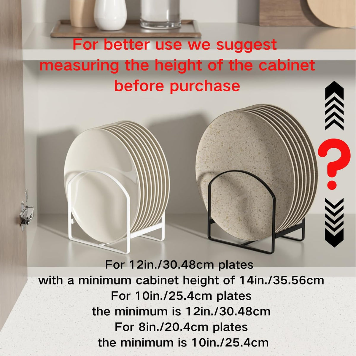4 Pack Kitchen Plate Holder Organizer for Cabinet Space Saver Dinner Dish Storage Rack Upright Dish Drying Racks Metal Plate Dish Racks Stand for Cupboard and Countertop 2 Large 2 Small White