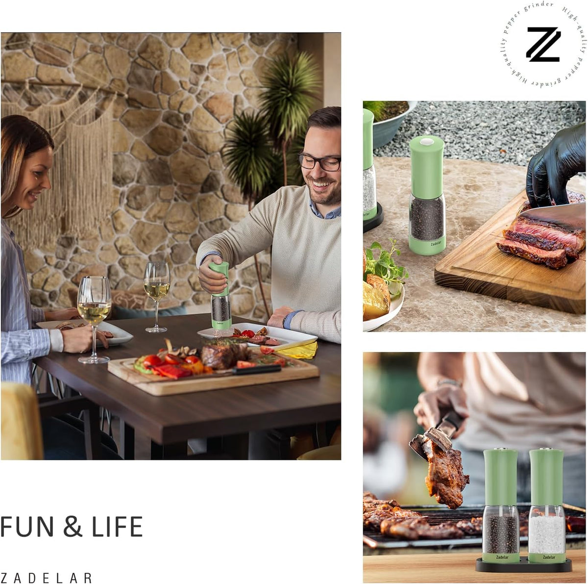 Electric Salt and Pepper Grinder Set with LED Power Display,Larger Capacity Salt and Pepper Shakers Set Rechargeable Electric with Flexible Coarsenes,LED Light,One Hand Operation for Kitchen(Green)