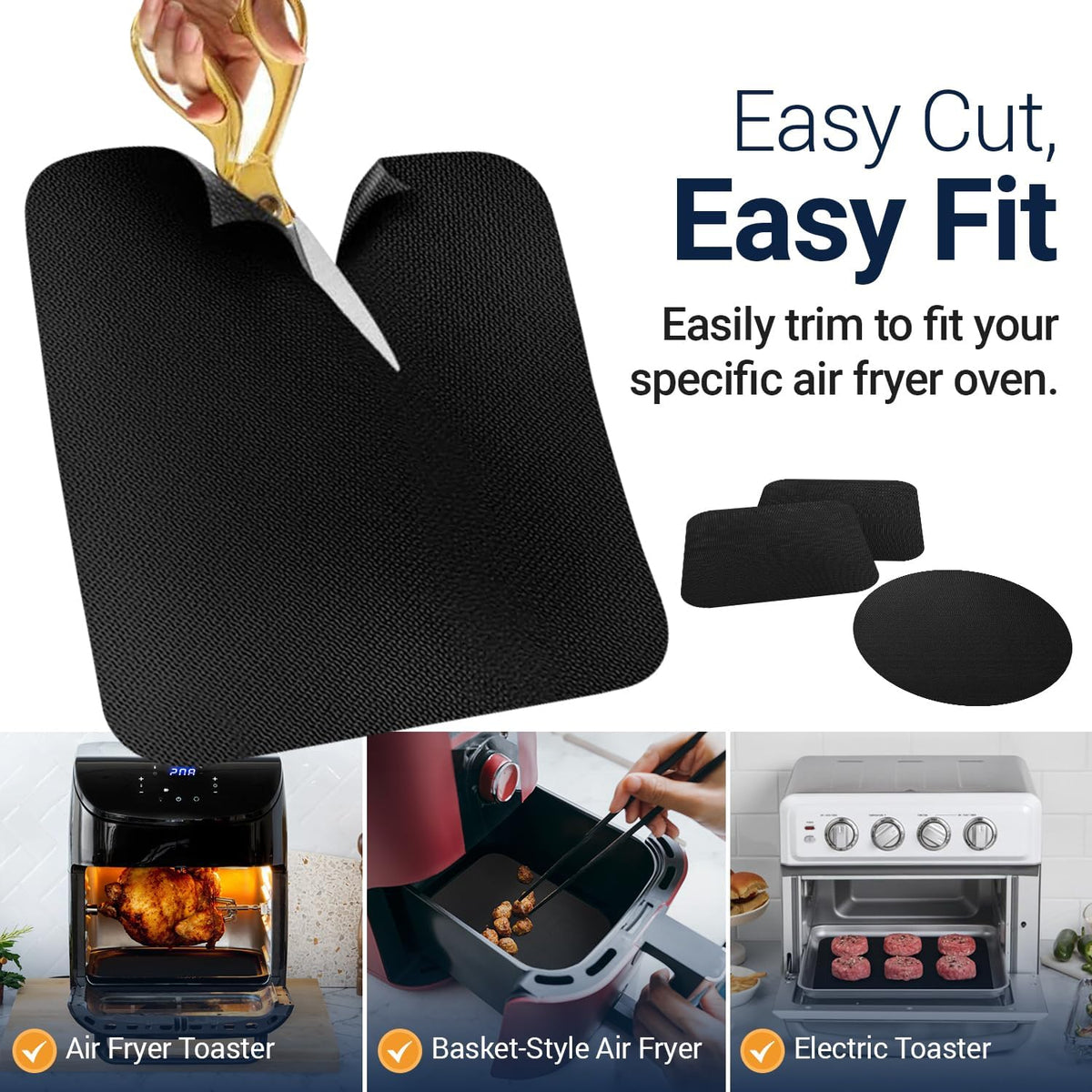 Toaster Oven Liners for Bottom of Oven (4 Pack) Reusable Non-Stick Heat Resistant Toaster Liners, Compatible with Ninja, Cuisinart, Emeril Lagasse & More, Toaster Mat, 12"x12" (Black)