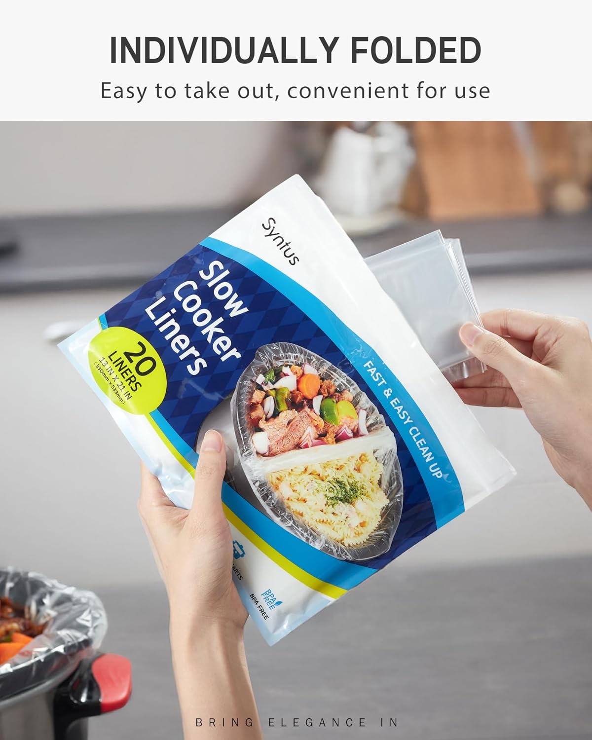 Syntus Crock Pot Liners, 60 Count 13" x 21" Large Size Slow Cooker Liners Fits 3-8 Quart Pots, Disposable Cooking Bags Suitable for Oval & Round & Retangular Crock Pot