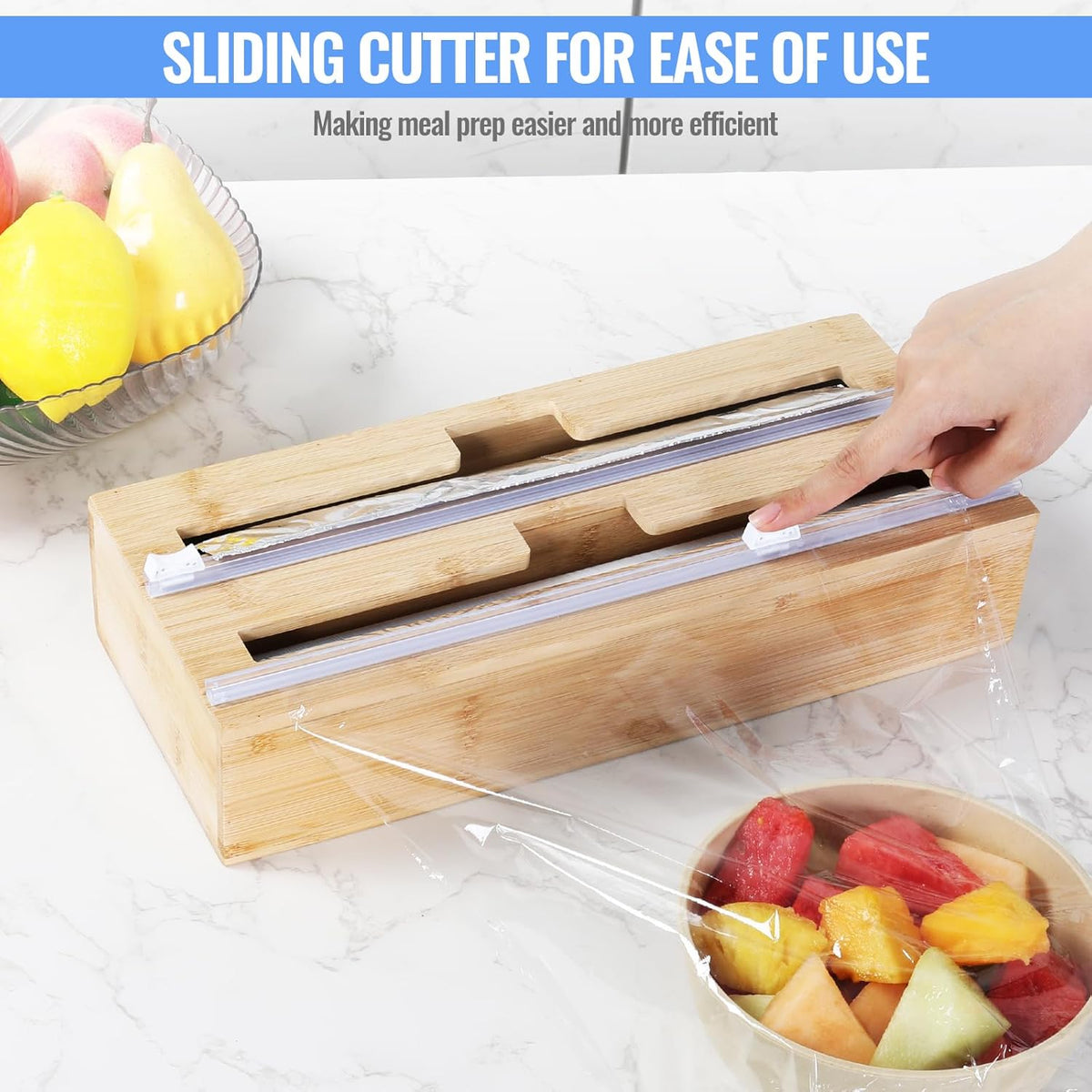 2 in 1 Plastic Wrap Dispenser with Cutter,Bamboo Foil and Plastic Wrap Organizer,Aluminum Foil and Wax Dispenser for Kitchen Drawer Storage Organization