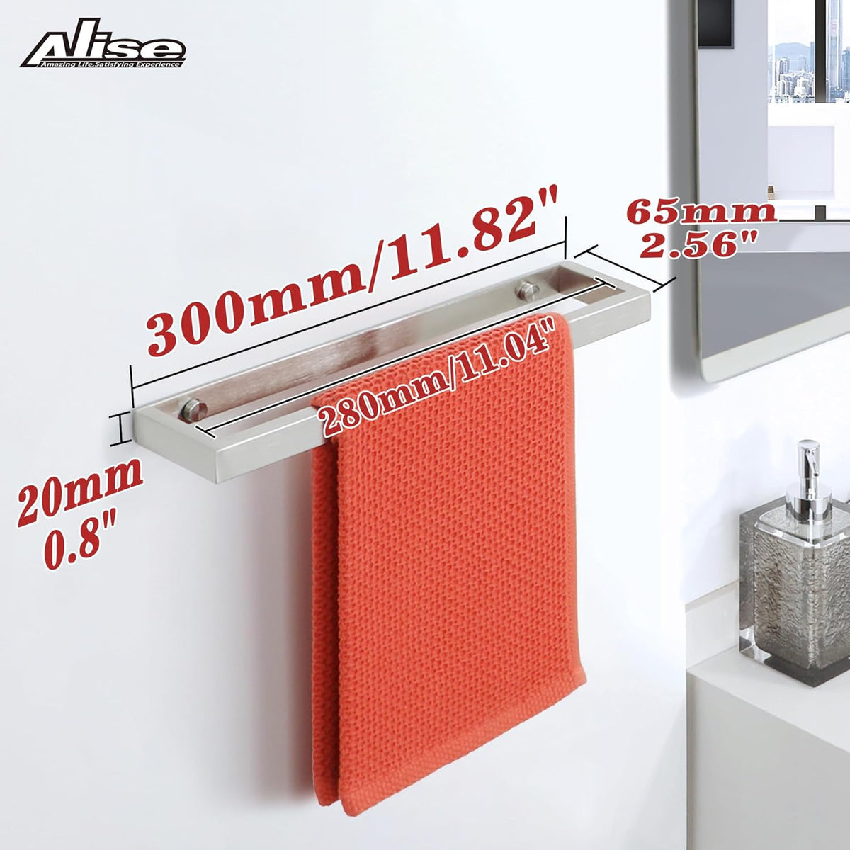 Alise Bath Towel Bar,Wall Mount Towel Holder Towel Rack Towel Hanger for Bathroom Lavatory,12 Inch SUS304 Stainless Steel Towel Rail,Brushed Finish GJF030-LS
