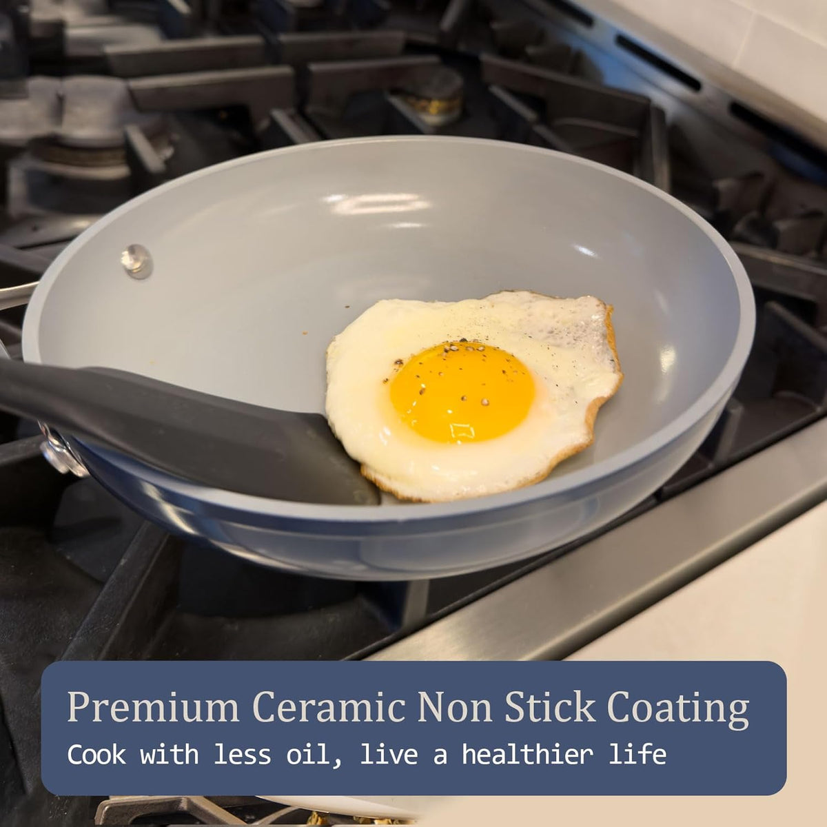Nonstick Ceramic Sauté Pan with Lid (4.5 qt, 11"), Deep Frying Pan for All Cooktops - Non Toxic, PTFE/PFAS Free, Dishwasher & Oven Safe up to 500°F - with Stay Cool Handle - Caribbean Blue