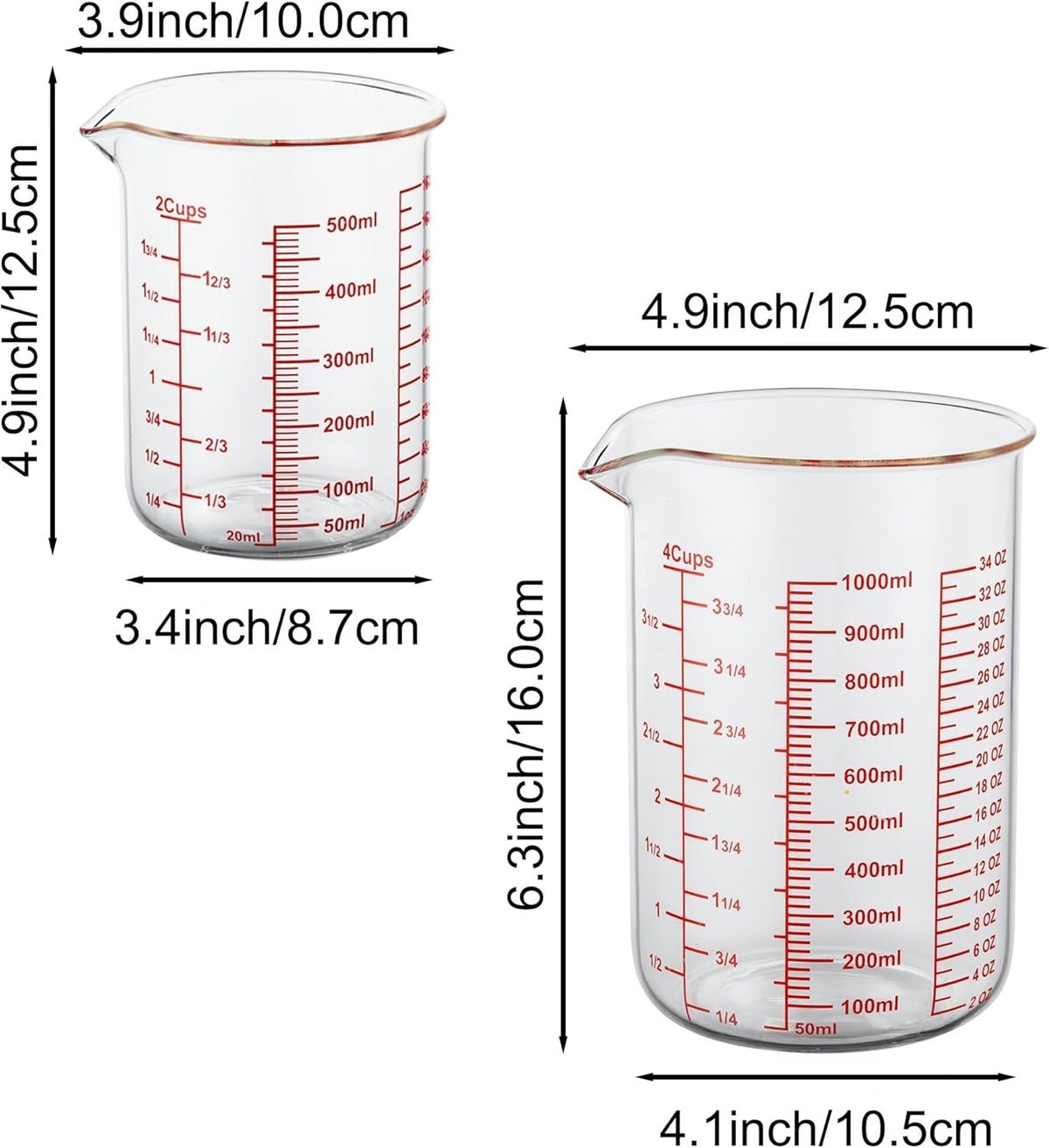 3 Piece Glass Measuring Cup Set, Includes 2-Cup, 4-Cup, and 8-Cup High Borosilicate Glasss Liquid Measuring Cups, Dishwasher, Freezer, Microwave, and Preheated Oven Safe, Essential Kitchen Tools