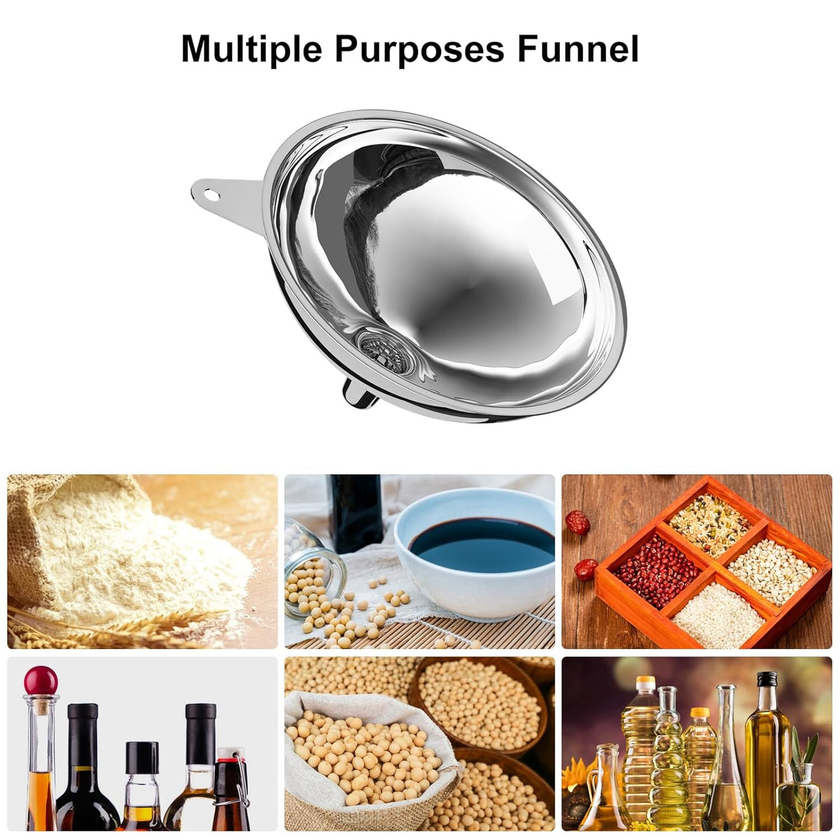 Stainless Steel Large Funnel with Filter (5.7 in. X 1 in. Mouth) with 50 mesh Stainless Steel Food Filter, Metal Funnel for Bottle Filling, Food Funnel for Oil, Juice, Coffee, Honey, Milk