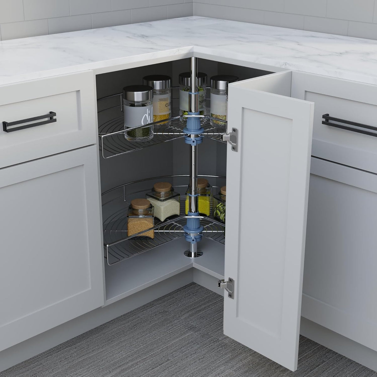 Dowell 24" Kidney Lazy Susan, 2 Shelves, Kitchen Base Corner Cabinet Organizer (Chrome 4001 270 24)