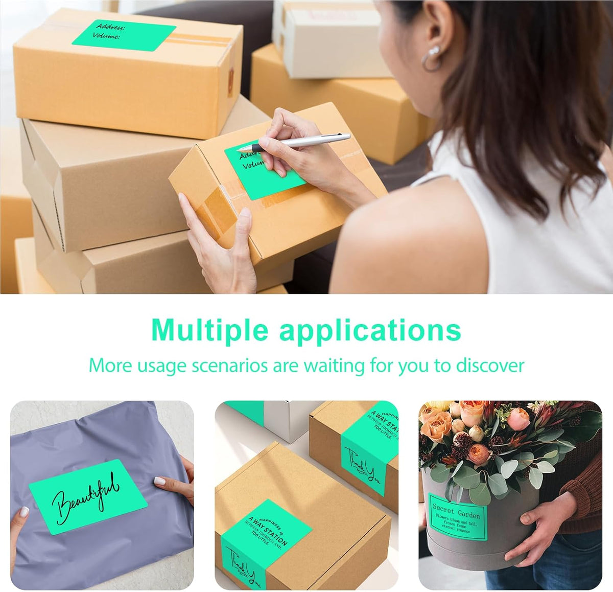 3 x 5 inch Home Moving Box Labels for Storage Bins 300pcs Colored Blank Label Sticker for Shipping Thermal Printer Color Coding Rectangle Moving Labels for Packing Boxes Watercolor Green