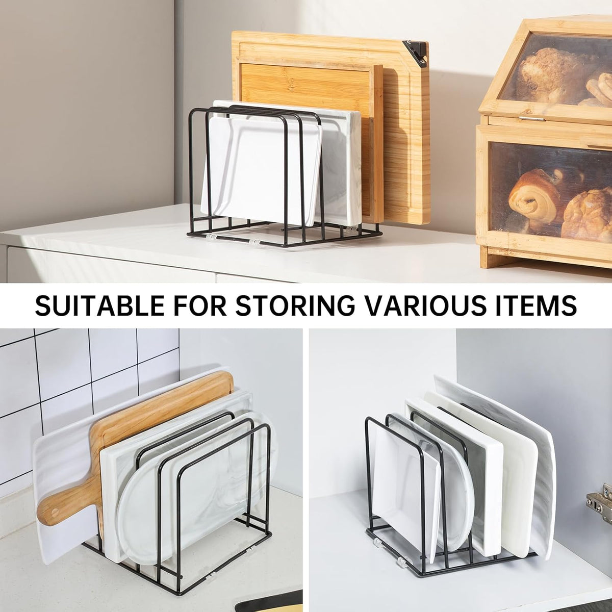 Cutting Board Organizer(1 Pc),Kitchen Cabinet Dividers for baking sheets,Bakeware Holder with 5 Slots,Space Saving,for used to Baking Tray and Chopping Storage
