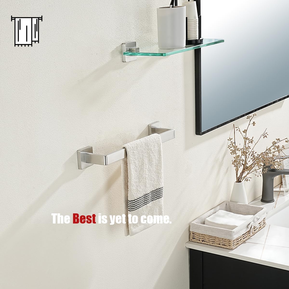 JQK Brushed Towel Bar, Rounded Edges 14.41 Inch Towel Rack, 304 Stainless Steel Bathroom Wall Mount, Useable Length 12 Inch, TB250L12-BN