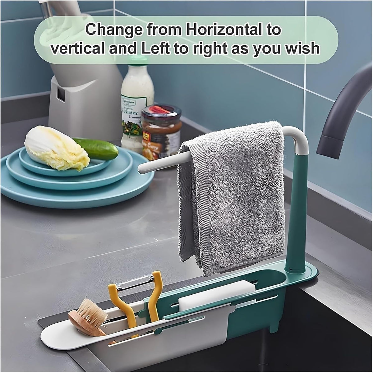 Onwddarefy Sink Storage Rack Telescopic, 2025 New Updated Telescopic Sink Storage Rack, Under Kitchen Sink Accessories Adjustable Length, Multipurpose Kitchen Sinks Organizer(Green)