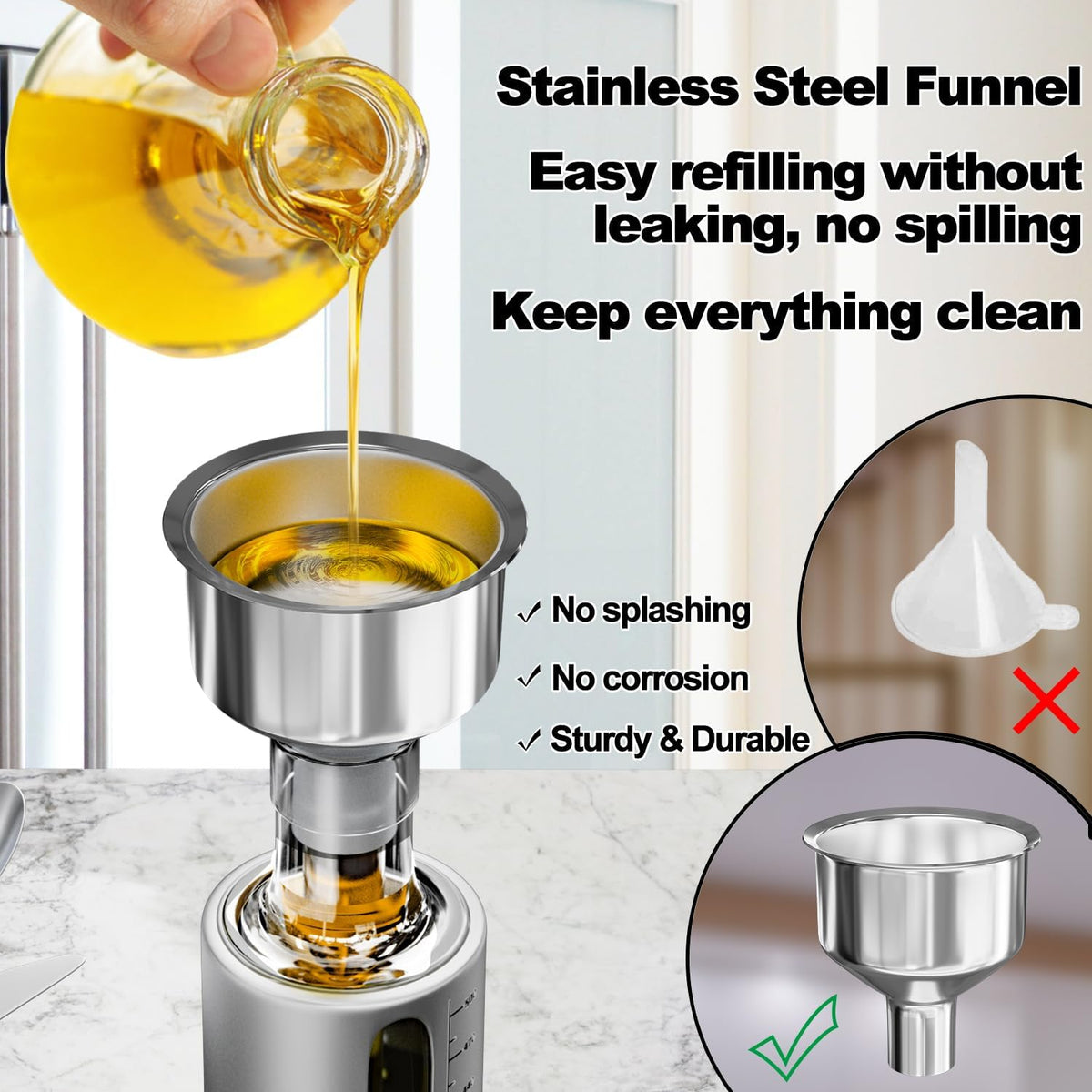 Oil Dispenser Bottle, 4 Pack Glass Olive Oil Dispenser Bottle with Shelf, 17oz/500 ml Oil and Vinegar Dispenser Set Wrapped in Stainless Steel Shell with Pourers, Funnel & Pen and Tags