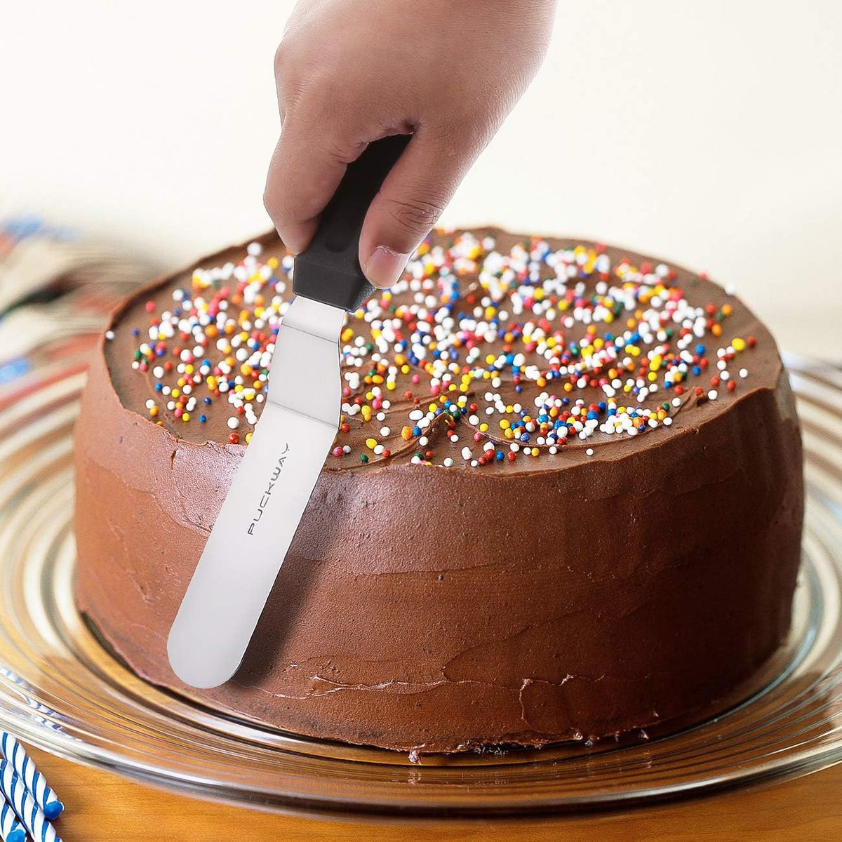 Offset Frosting Cake Knife set of 3 Black 6 8 & 10 Inch Angled Icing Spatula for Decorating