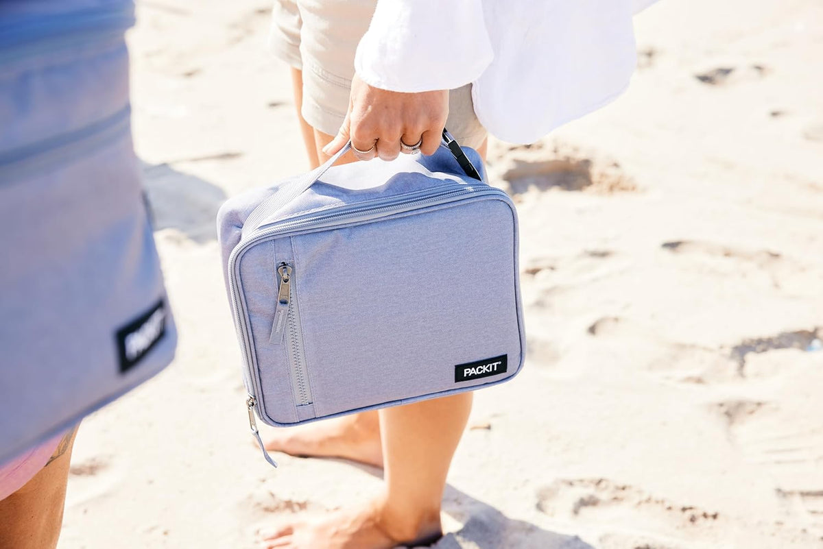PackIt Freezable Classic Lunch Box, Gray Fog, Built with EcoFreeze® Technology, Collapsible, Reusable, Zip Closure With Front Pocket and Buckle Handle, For Work Lunches and Fresh Lunch On the Go