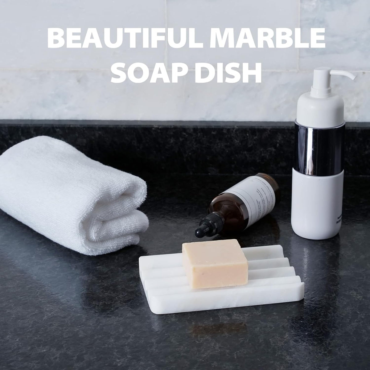 Soap Dish, Marble Soap Holder for Shower, Bar Soap Holder with Water Ripple Design, Easy Cleaning Soap Saver for Kitchen Sink,Bathroom, Executive African Natural Stone Soap Tray(Namib Bianco)