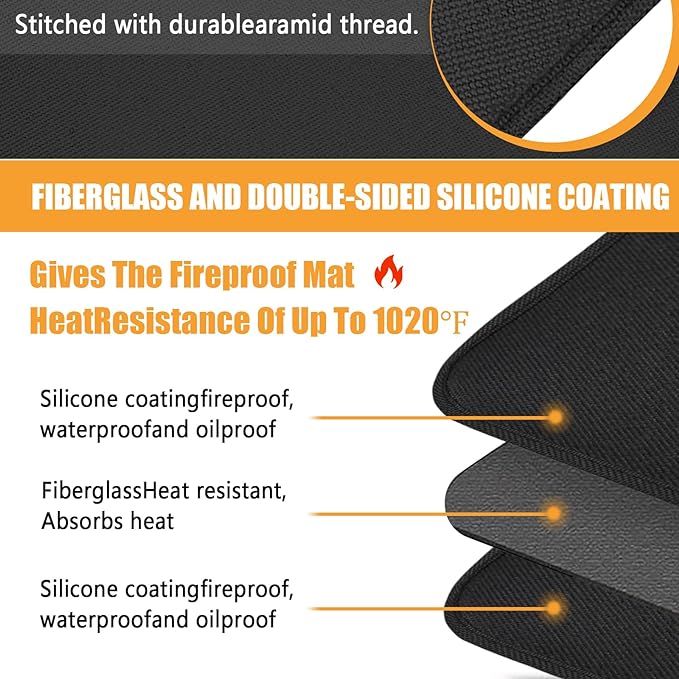 Heat Resistant Mat for Countertop, 16x20in Hot Pads for Kitchen Counter Heat Protector, Fireproof Air Fryer and Deep Fryer Mat for Oven, Coffee Machine Compatible with Ninja, COSORI, Cuisinart, Black