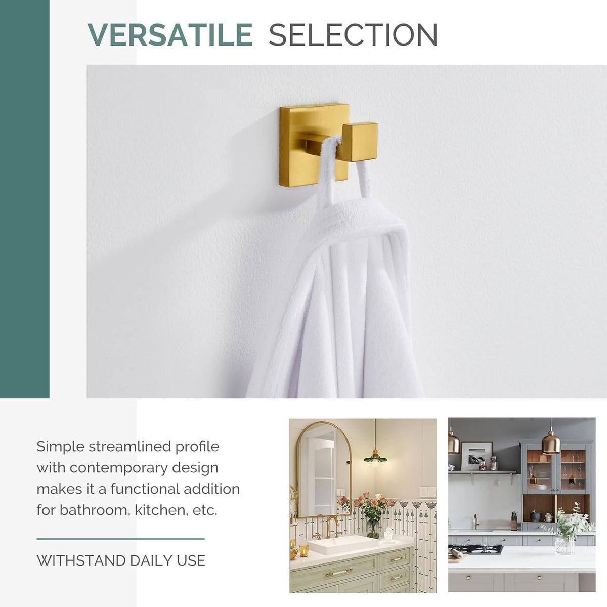 Angle Simple Towel Hook, SUS 304 Stainless Steel Hand Towel Holder for Bathroom, Wall Coat Hook, Brushed Gold