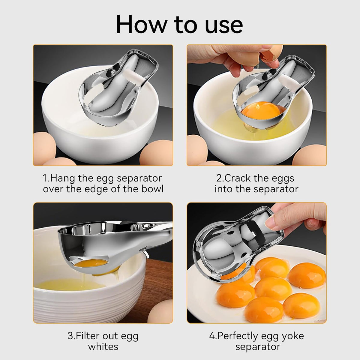 Egg Yolk Separator,Egg Separator for Raw Eggs,Food Grade Stainless Steel Egg Yolk White Separator, Kitchen Baking Gadgets