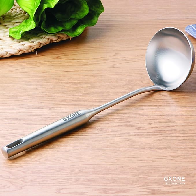 Soup Spoon Ladle,304 Stainless Steel Cooking Spoon Kitchen Tool For Wok With Hollow Handle, Silver/13.9Inch