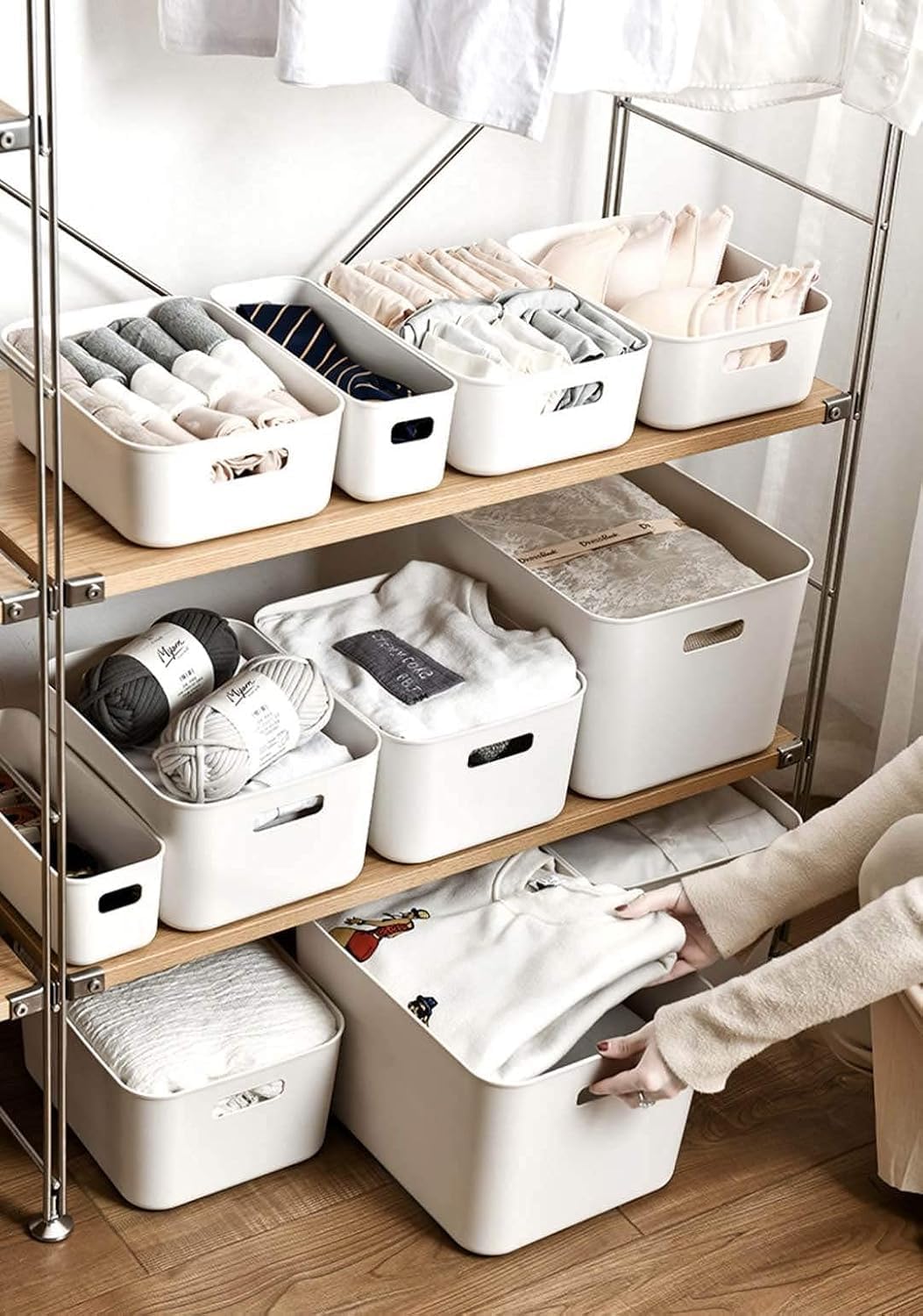 Set Of 4 Plastic Storage Bins,“13.4x10.2x8”Versatile Kitchen Pantry Organization and Storage,for Plastic Storage Container Under Bed,Under Sink Bathroom Organizer (White, 4 Pack Large)