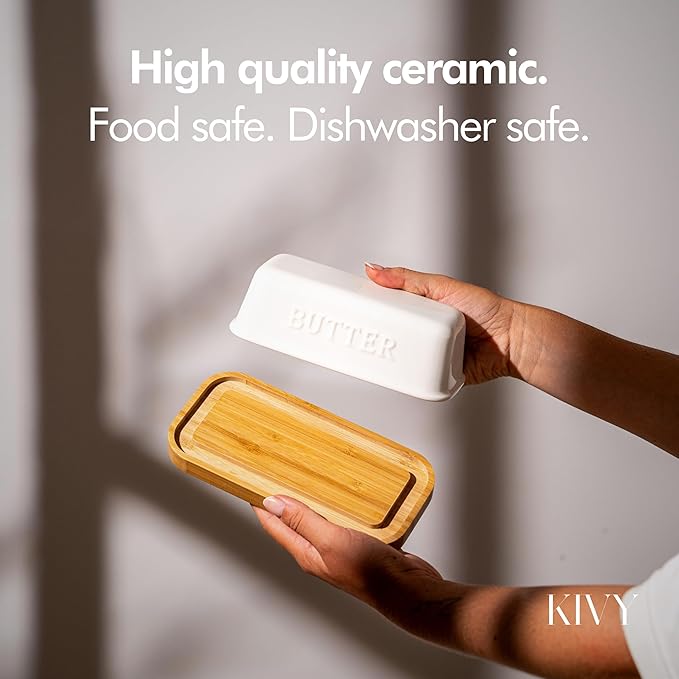 KIVY Ceramic butter dish with airtight lid that keeps butter soft - For countertop and refrigerator door shelf - Butter dish ceramic - Butter holder for counter - Covered butter dishes