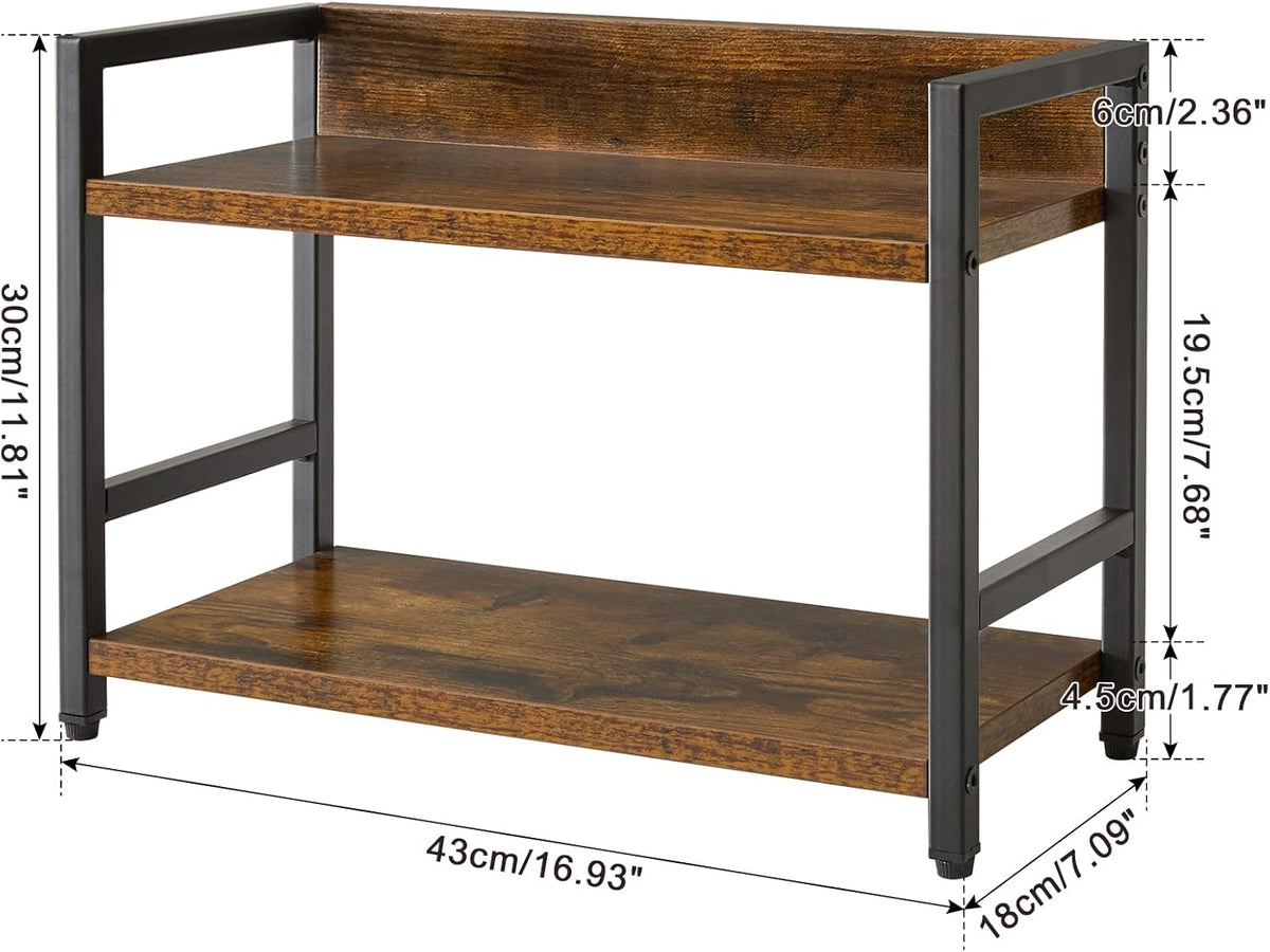 IBUYKE 2-Tier Spice Rack Industrial Counter Shelf Desktop Storage Organizer Standing Seasoning Rack for Countertop Kitchen Office Living Room Desktop Rustic Brown UTLJ002H