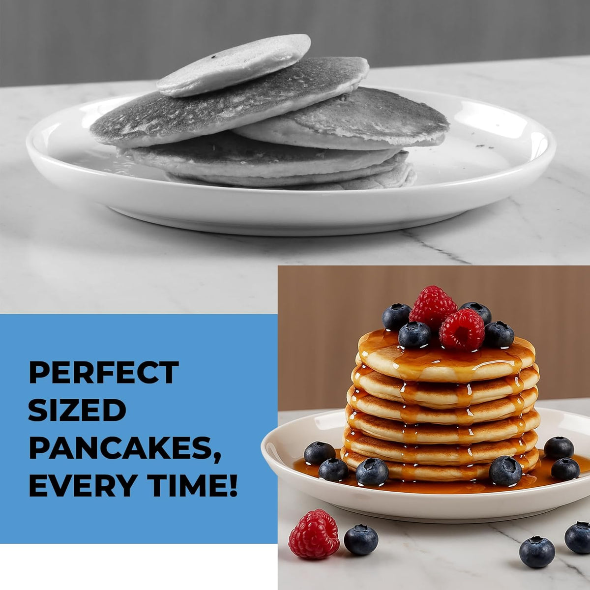 Pancake Batter Dispenser - Kitchen Must Have Tool for Perfect Pancakes, Cupcake, Waffle, Muffin Mix, Cake & Crepe - Easy Pour Baking Supplies for Griddle - Pancake Maker with Measuring Label (Red)