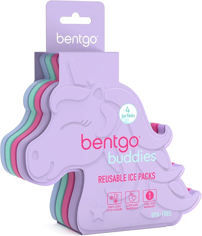 Bentgo Buddies Reusable Ice Packs - Slim for Lunch Boxes, Bags, and Coolers Multicolored 4-Pack (Unicorn)