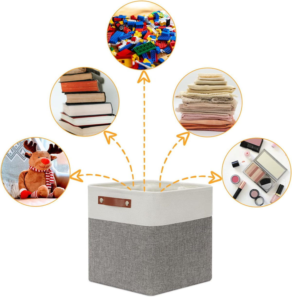 DULLEMELO [Set of 4 Storage Cubes Baskets for Organizing, 12 x 12 x 12 inch Cube Storage Organizer Bins with Leather Handles, Foldable Fabric Cloth Bins for Cube Storage(4 Pack - 12" White&Grey)