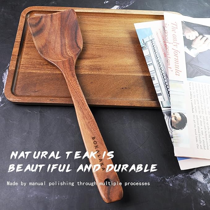 Wooden Spatulas, 1 Pcs Natural Teak Wood Spoon for Cooking Wooden Kitchen Utensil Wooden Spoons & Spurtle for Cooking