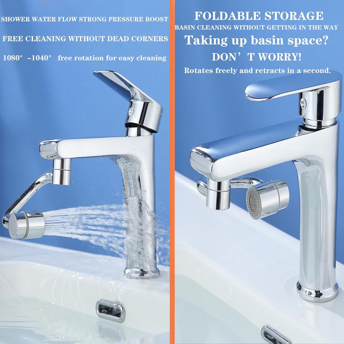Universal Sink Faucet 1440° Rotatable Faucet Aerator Extension, U Shaped Faucet Extender for Toddlers, Flexiflow 1080° Rotating Faucet Extender for Bathroom Sink/Kitchen, 2 Modes Adjustable (2*Silver)