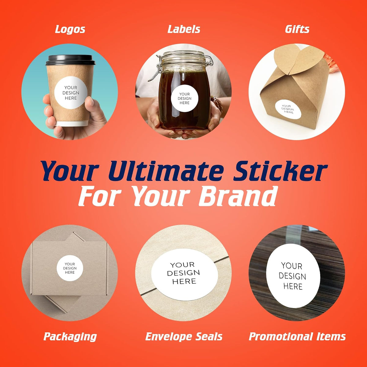 5-1000 Custom Vinyl Stickers - Upload Your own Image, Text, Design, Logo - Personalized Logo Labels for Handmade, Packaging, Bottle, Jars, Candle, Brand Stickers (White, 2x2)