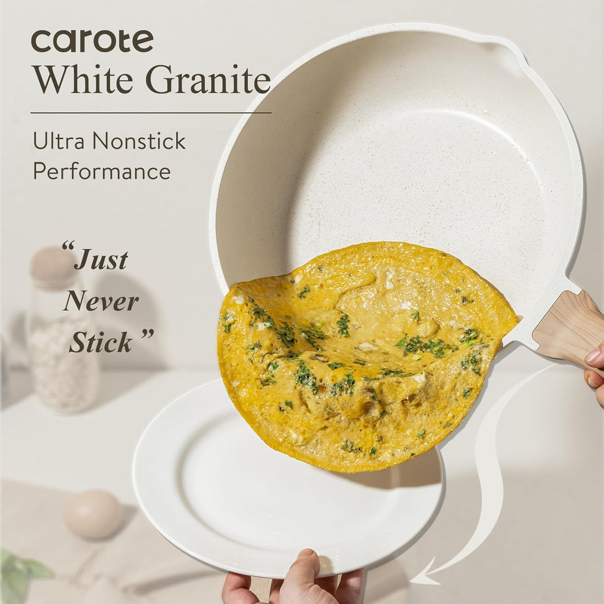 CAROTE 10Inch Nonstick Deep Frying Pan with Lid, 4.5Qt Jumbo Cooker Saute Pan with Pour Spout, Skillet Induction Cookware, Non Stick Cooking Pan Kitchen Pan PFOA Free, White Granite