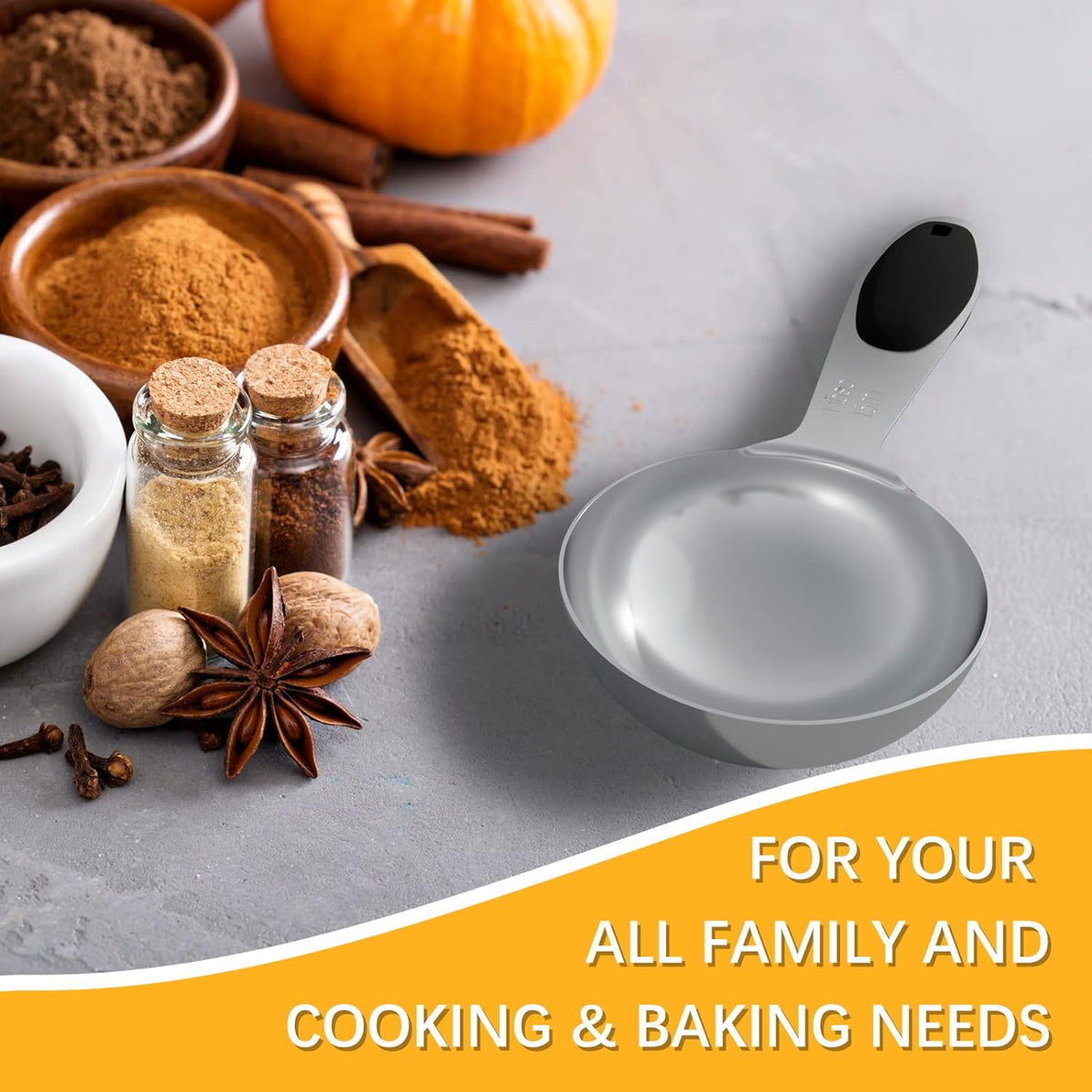 4PCS 1 Tbsp(3tsp, 1/2oz, 15ml) Single Measuring Spoon with Black Silicone Grip, Stainless Steel Individual Measure Scoop Only