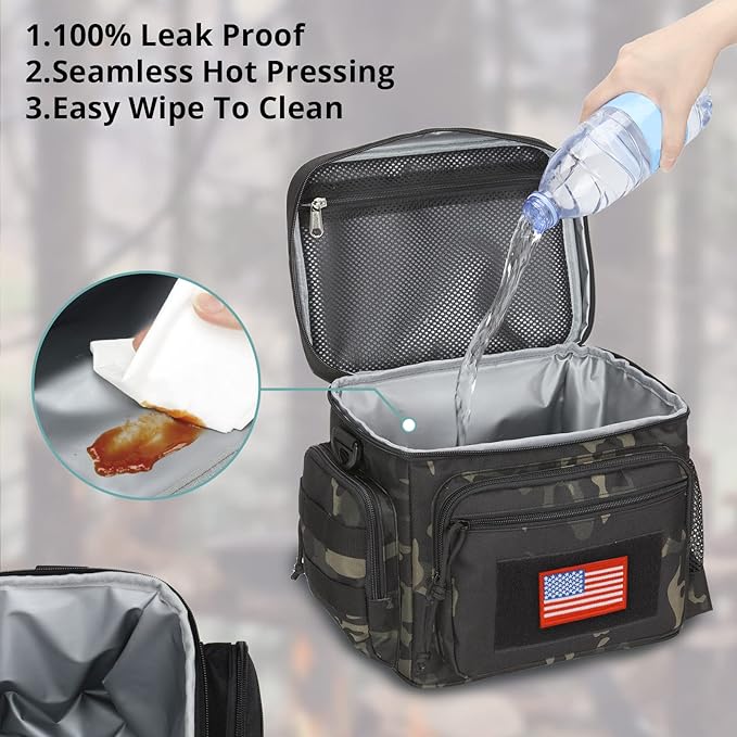 ATRIPACK Lunch Box for Men, Tactical Lunch Bag MOLLE Webbing Leakproof Insulated Large Lunch Cooler Women Adult Meal with Adjustable Shoulder Strap Durable Lunch Pail (Camo-Black)