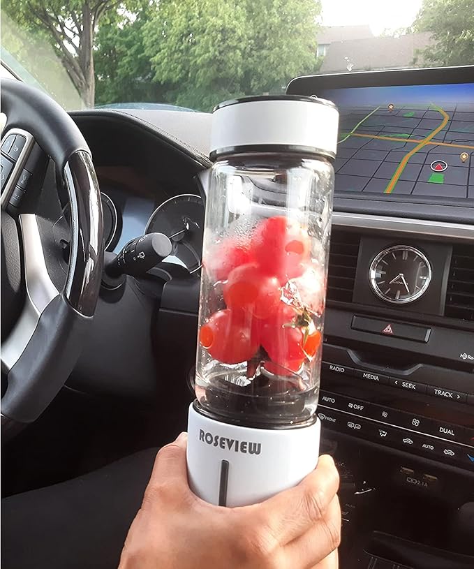 Portable Smoothie blender ROSEVIEW Glass bottle USB rechargeable mini Handheld Ice Shakes Cup 2 blend juicer Cordless Personal smoothies maker Fruit mixer