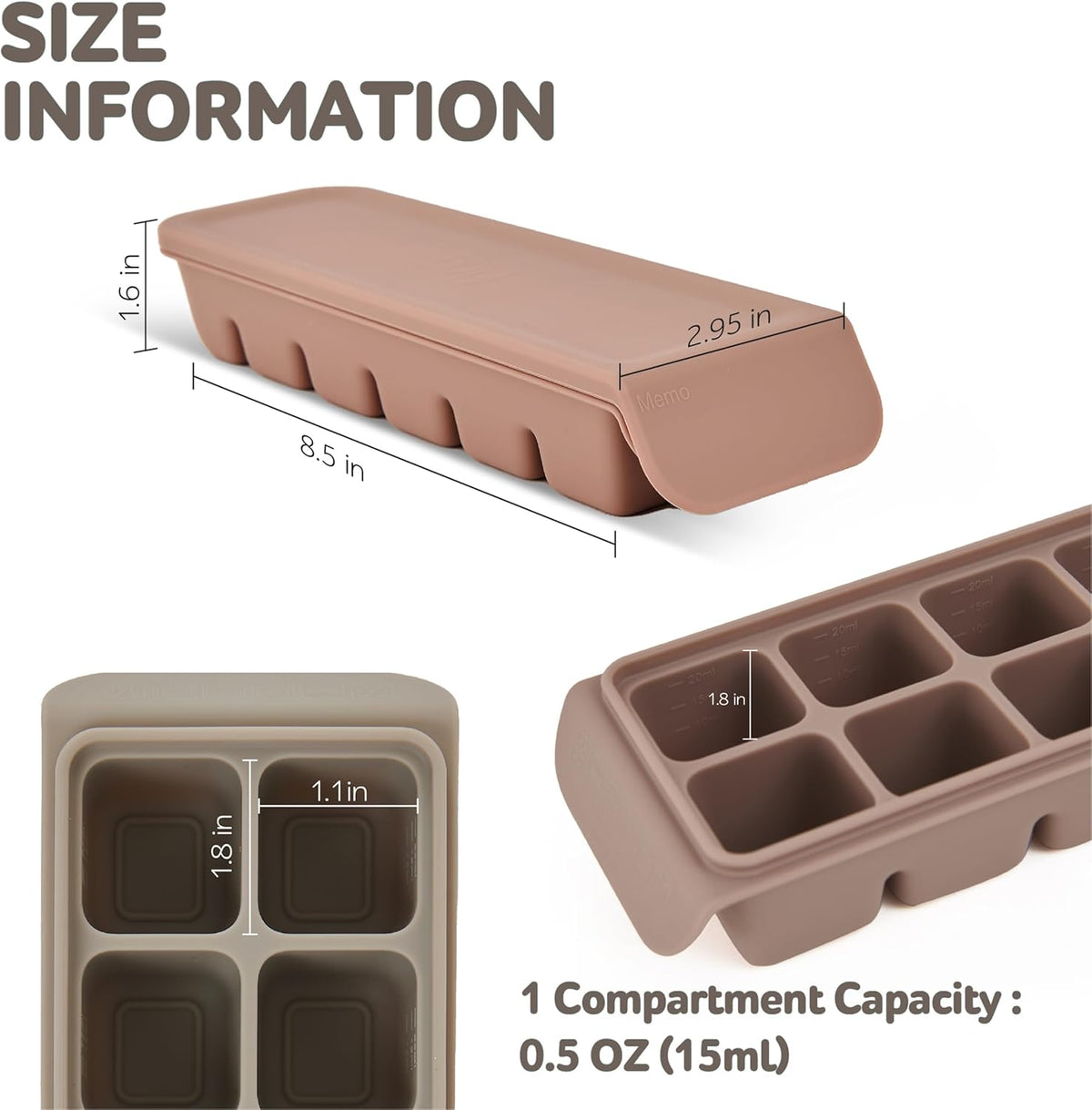 Silicone Freezer Trays with Lid, 0.7oz 12 Section-Leak Proof Silicone Freezer molds for Homemade Baby Food Breastmilk, Purees, Vegetables, Fruit, Baby Food Jars Ice Tray with Lid BPA Free Beige