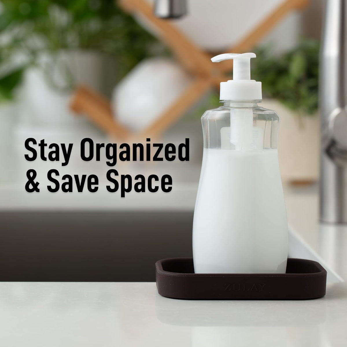 Zulay Kitchen Small Silicone Sponge Holder (4.9x3.3”) – Space-Saving Sink Organizer Tray for Sponge, Soap, Brush & More – Compact Non-Slip Dish for Kitchen & Bathroom (Chocolate)