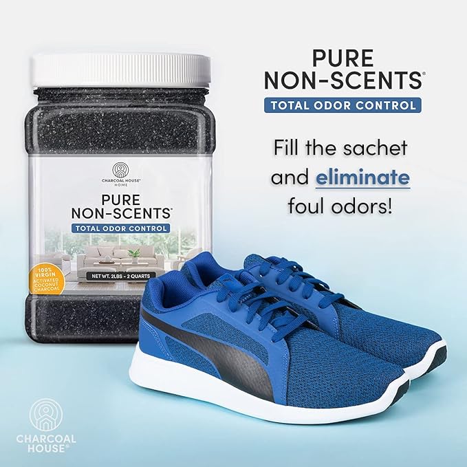 Pure Non Scents® Granular Coconut Shell Activated Charcoal - Non Toxic Odor Absorber & Eliminator for Home, Car, Shoes, Closet, Fridge, & More - Safe Deodorizer for Bad Odors - Unscented, 2lbs