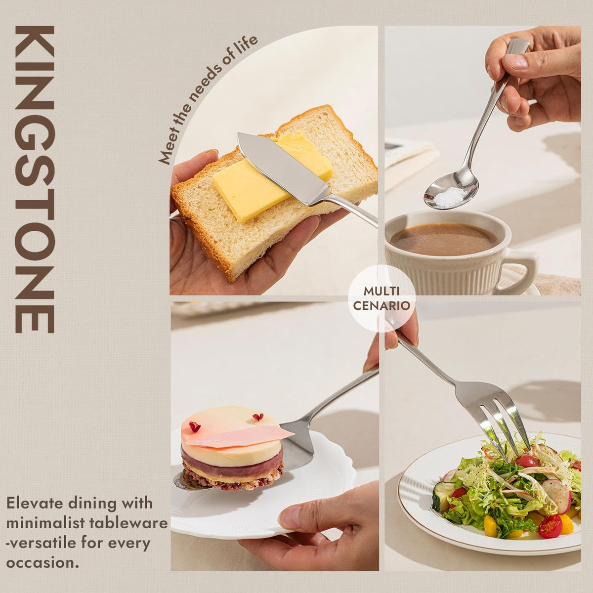 KINGSTONE 12 Piece Serving Utensils Set, 18/10 Stainless Steel Serving Utensils, Slotted Spoon, Fork, Tong, Soup Ladle, Cake Server, Butter Knife and Sugar Spoon for Buffet, Parties, Kitchen