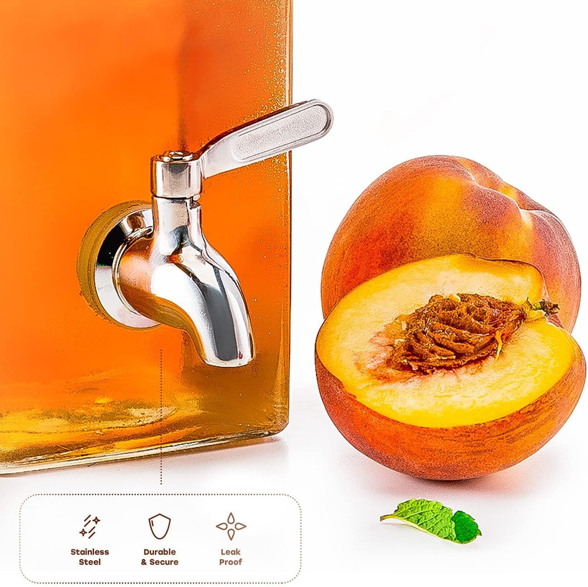 Kook Drink Dispenser, 80 oz, Water Dispenser Countertop, Glass Drink Dispenser, Beverage dispenser, with Leak-Proof Spigot, Clear Rectangular Jar, Storage for Party, Fridge, for Water, Iced Tea