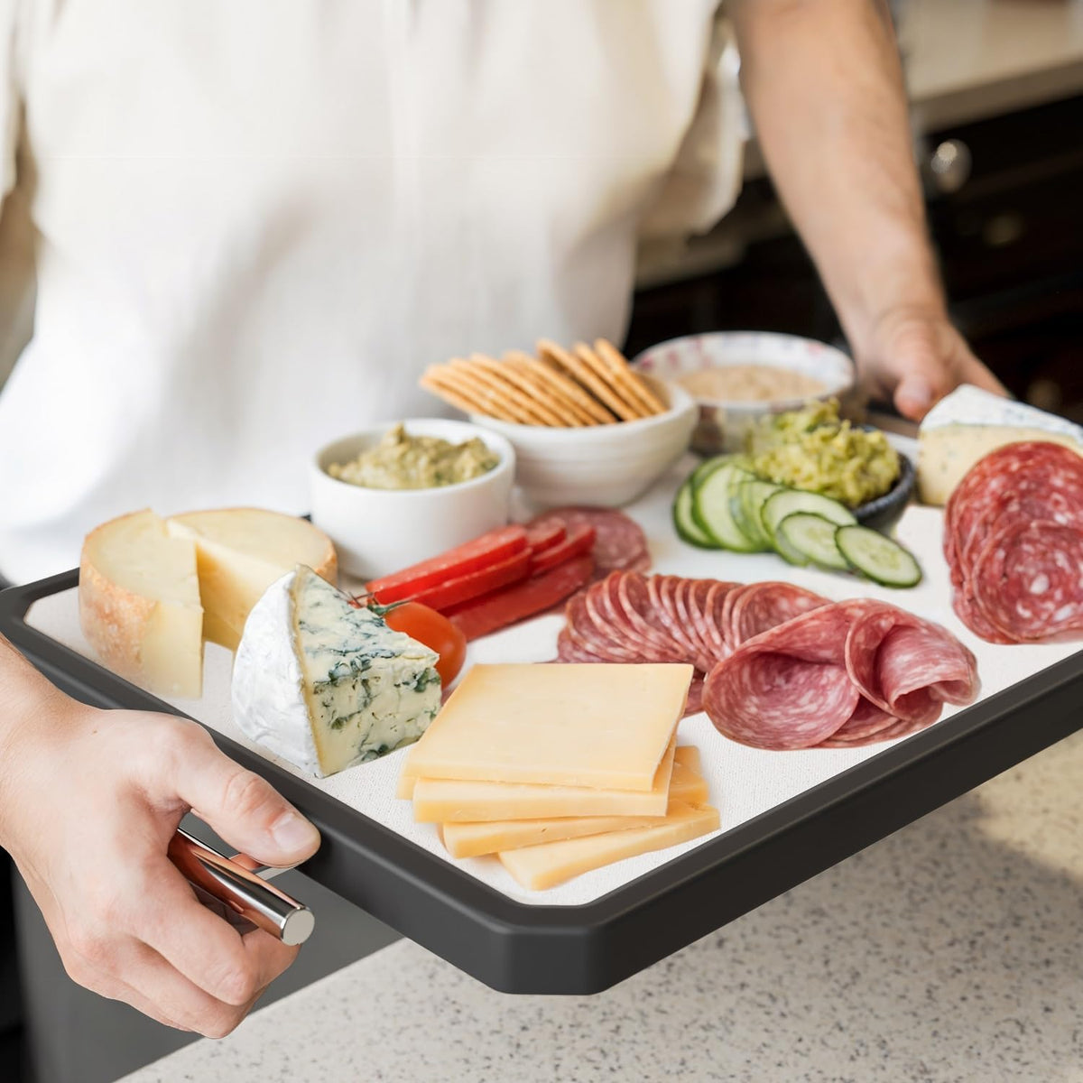 Stainless Steel Cutting Board, Scratch-resistant Cutting Board for Kitchen, 16 * 11 inch Double Sided Chopping Board, 304 Stainless Steel and Food-Grade Wheat Straw PP, Dishwasher Safe
