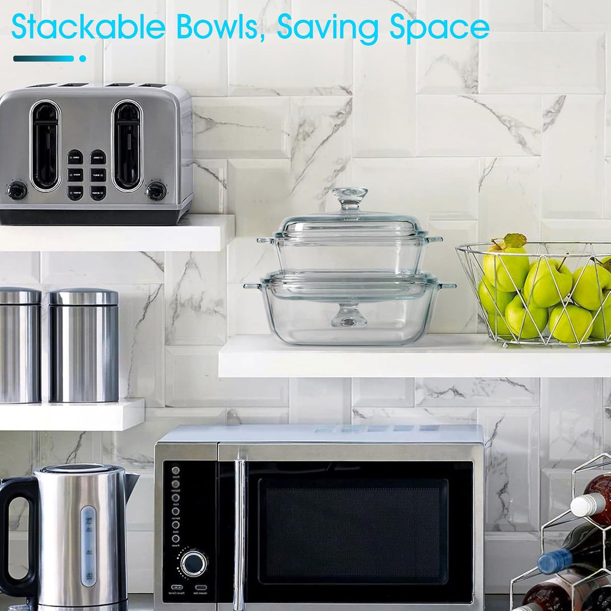NUTRIUPS Mini Glass Casserole Dish with Lid Oven Safe Square Casserole Dish Set 2 Pack (5.9in+6.8in) Microwave Bowl With Glass Lid (0.8L+1.2L)