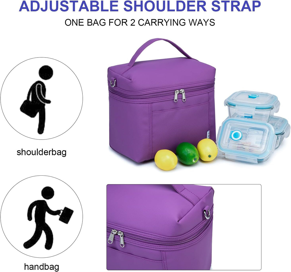 NOL Natural Organic Lifestyle Insulated Lunch Bags for Women Cooler Bag Lightweight Nylon Waterproof Lunch Box For Work (Purple Medium(normal))