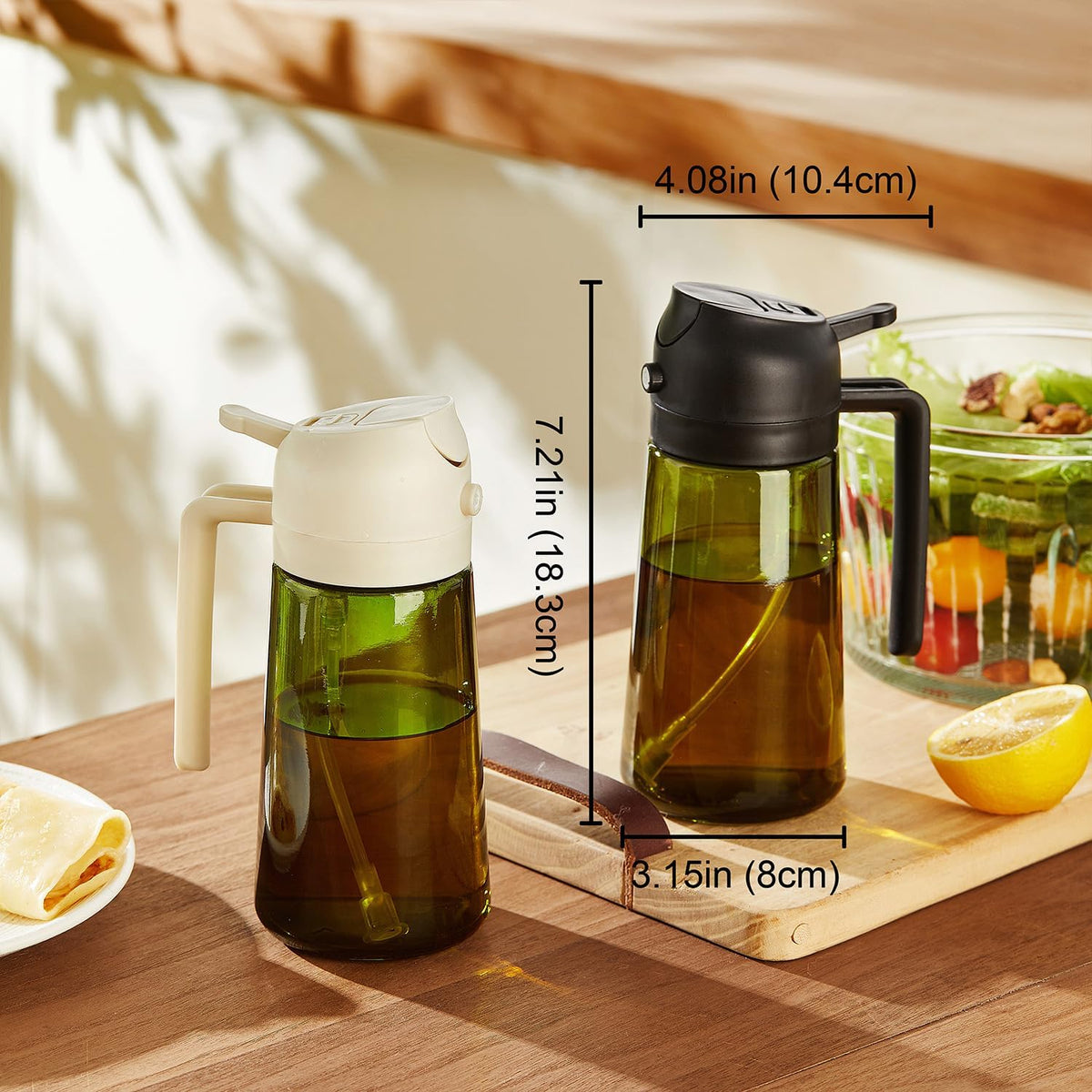 TrendPlain - Original 16oz/470ml Olive Oil Dispenser Bottle for Kitchen Gadgets and Air Fryer Accessories - Olive Oil Sprayer for Cooking w/Stickers - Peach