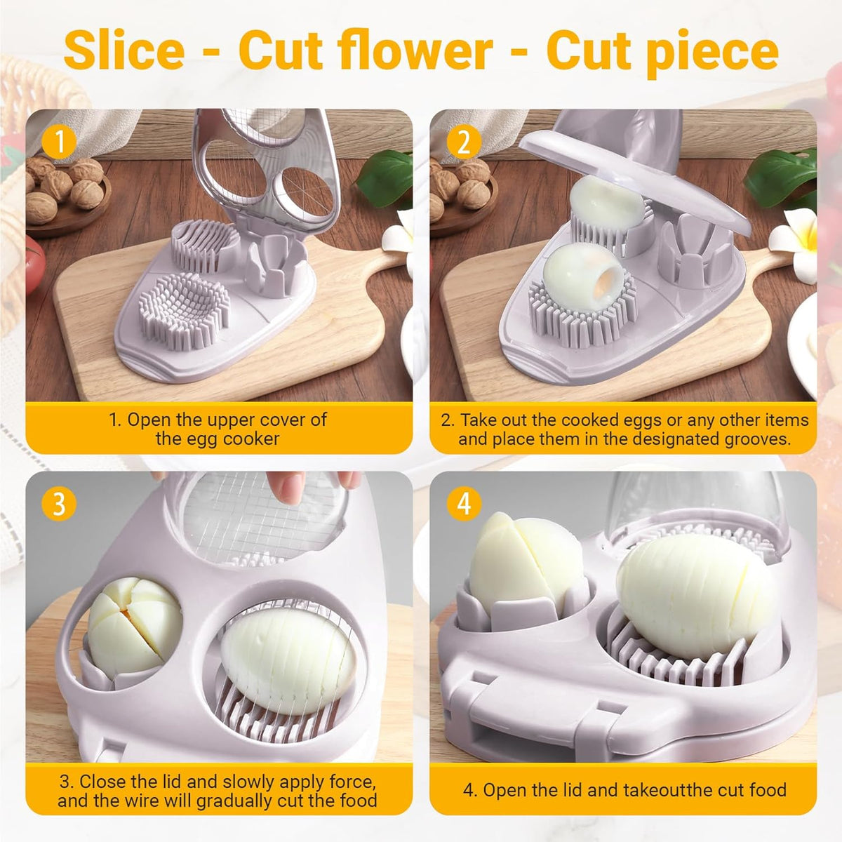 Egg Slicer and Grape Slicer for Fruit Salad, 4 Slicing Modes Slicer, Stainless Steel, Easy Grape and Tomato Slicing, for Egg, Grape, Strawberry,Cherry,Tomato,Send Goods From Local Warehouse