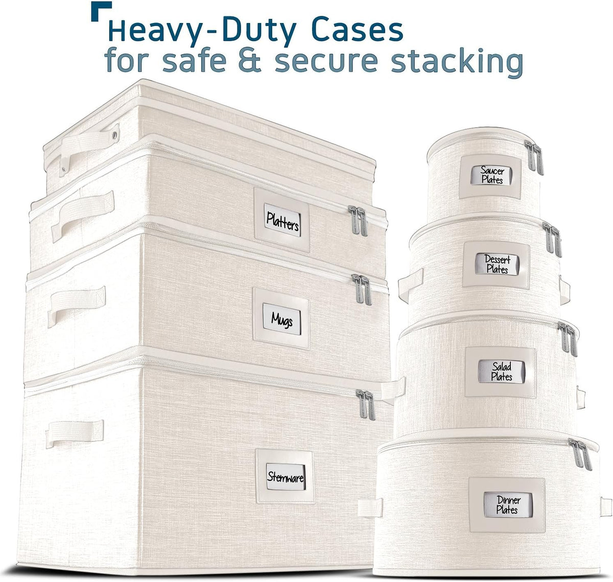 Hearth & Harbor Coffee Mug Storage, Quilted and Stackable Coffee Cup Storage Organizer for Service of 12, Mug Storage Box with Dividers, China Containers Hard Shell for Moving and Organization, Cream