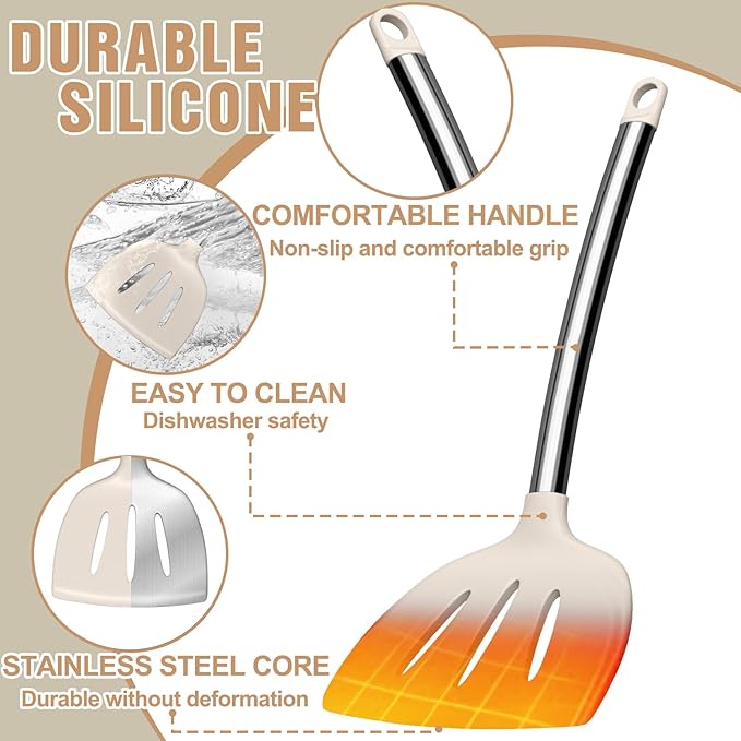 Kitchen Utensils Set-Umite Chef 34 Pcs Silicone Cooking Utensils Set for Nonstick Cookware-Silicone Spatulas Set, Stainless Steel Handle-Khaki Kitchen Gadgets Tools, Pots and Pans Accessories