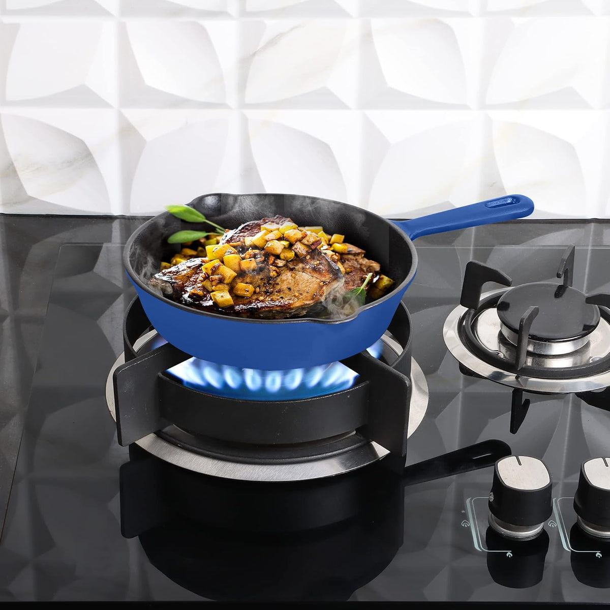 Utopia Kitchen Pre Seasoned Chefs Pan Skillet Frying Safe Grill Cookware for indoor & Outdoor Use (Blue, 8 Inch Pack of 1